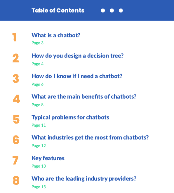 chatbot guide table of contents