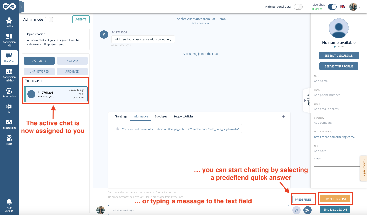 202404LC sending a message how to use leadoo live chat How to start chatting in Leadoo Live Chat?