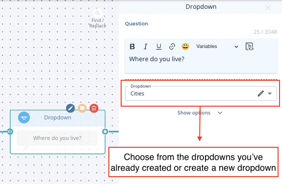 Leadoo nodes Dropdown Visual Bot Builder (Nodes Explained)