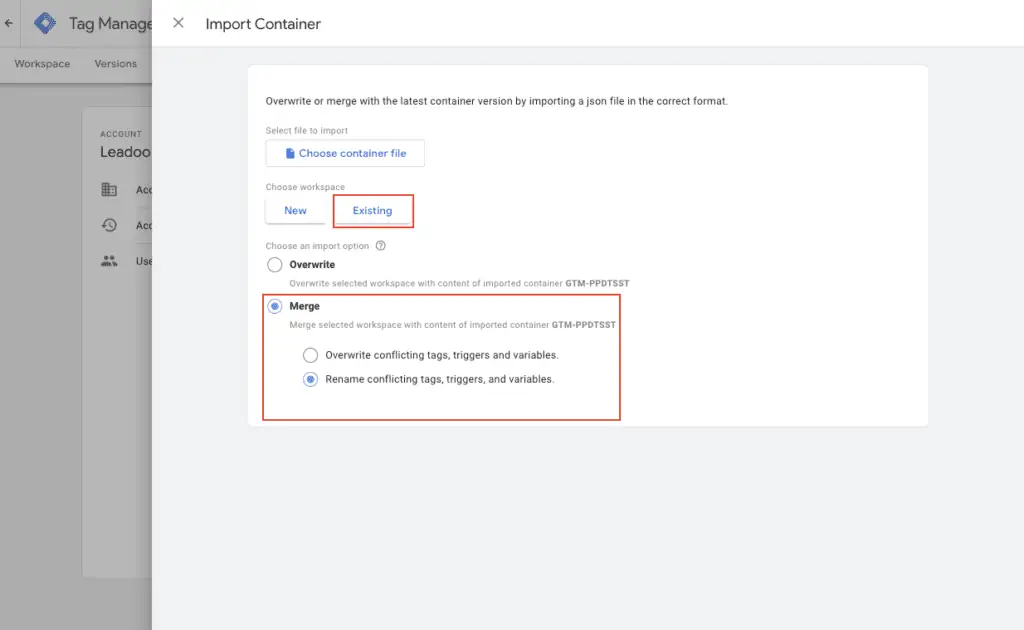 GTM Import file 1 Setting up an integration to Meta (Facebook) using templates