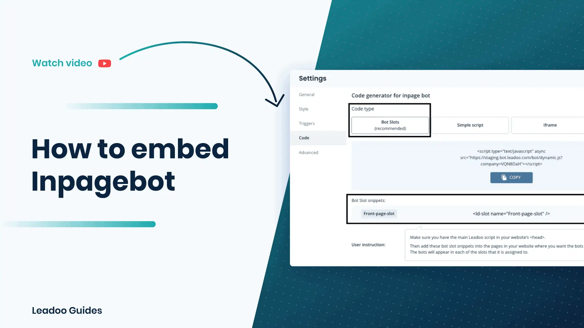 Embed leadoo inpagebots vid How to embed Leadoo bots