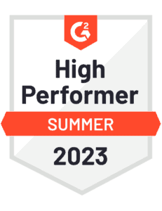 G2 badge. High Performer, Summer 2023