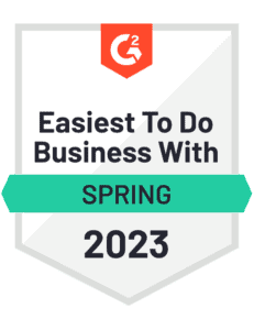 G2 badge. Easiest to do Business With, Spring 2023