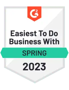 G2 badge. Easiest to do Business With, Spring 2023