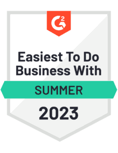 G2 badge. Easiest to do Business With, Summer 2023