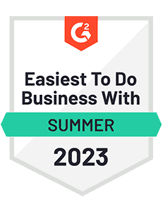 G2 badge. Easiest to do Business With, Summer 2023