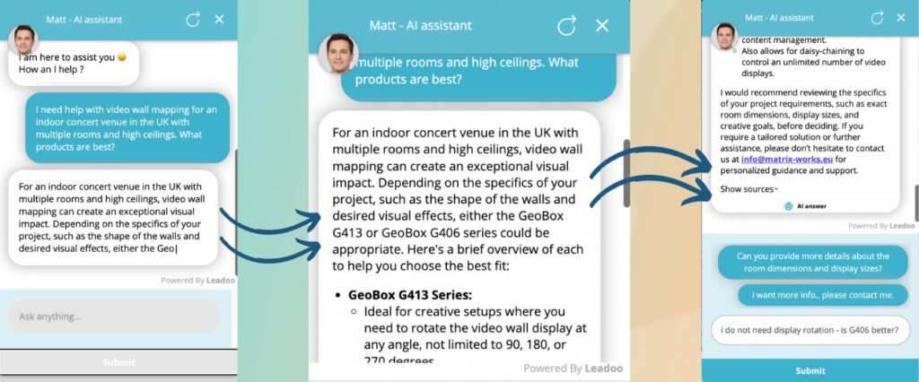 Leadoo AI Conversation Flow matrixworks How AI became a touchpoint in 90% of MatrixWorks’ site leads