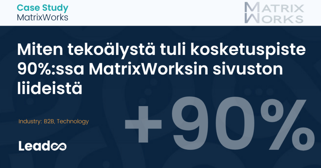 MatrixWorks Case Study 2 Miten tekoälystä tuli kosketuspiste 90%:ssa MatrixWorksin sivuston liideistä