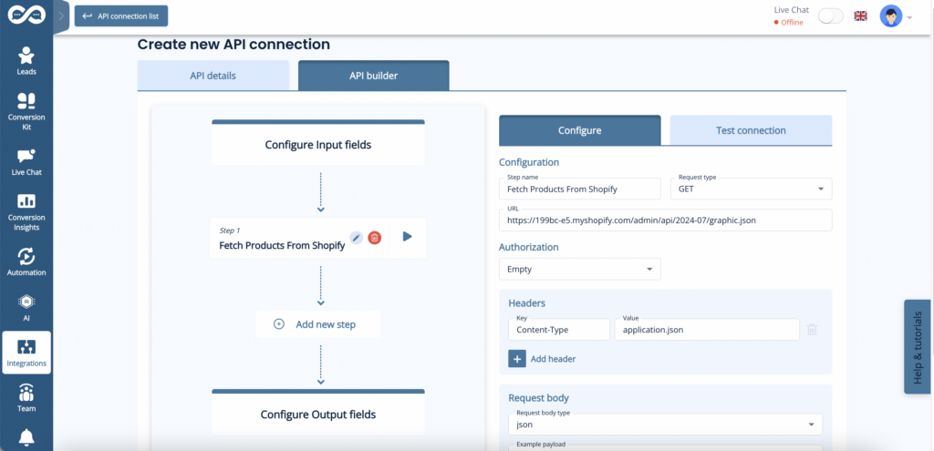 Shopify Connection Leadoo AI: New Intent and Real-time API updates