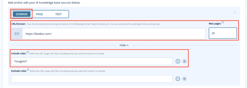 Add AI knowledge base sources Leadoo ai Leadoo AI: What is a Knowledge Base and How to Build One