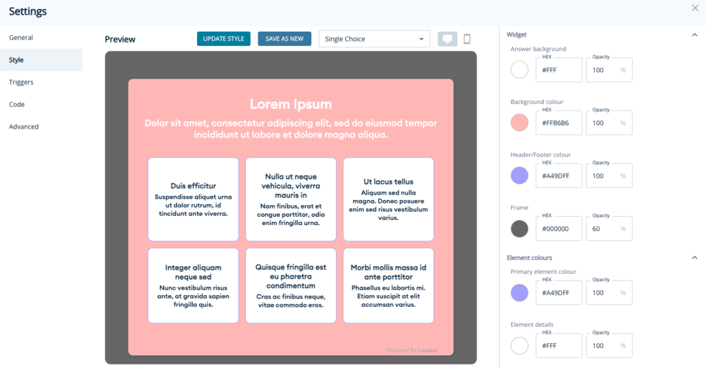 Exit intent frame style settings How to create an Exit Intent bot