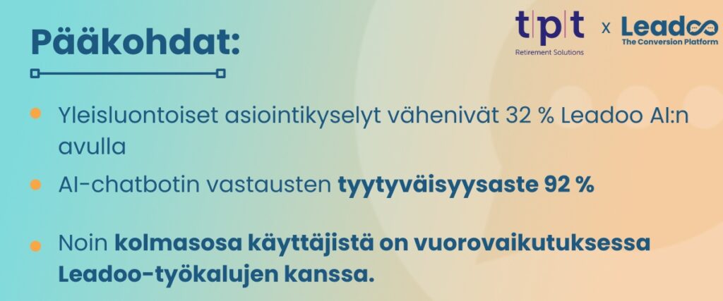 TPT Case Study Header 1 Käyttäjäkokemuksen parantaminen ja tekoälyn käyttö vähensivät asiakaspalveluun tulevia yhteydenottoja 32 %