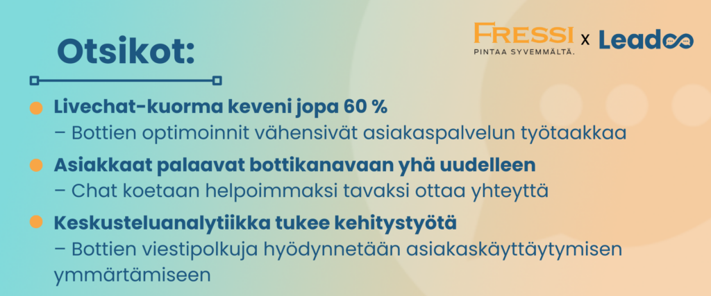 Fressillä livechatin kuormaa saatiin kevennettyä jopa 60%.