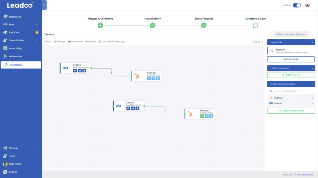 Screenshot integraatiot leadoo Integrations
